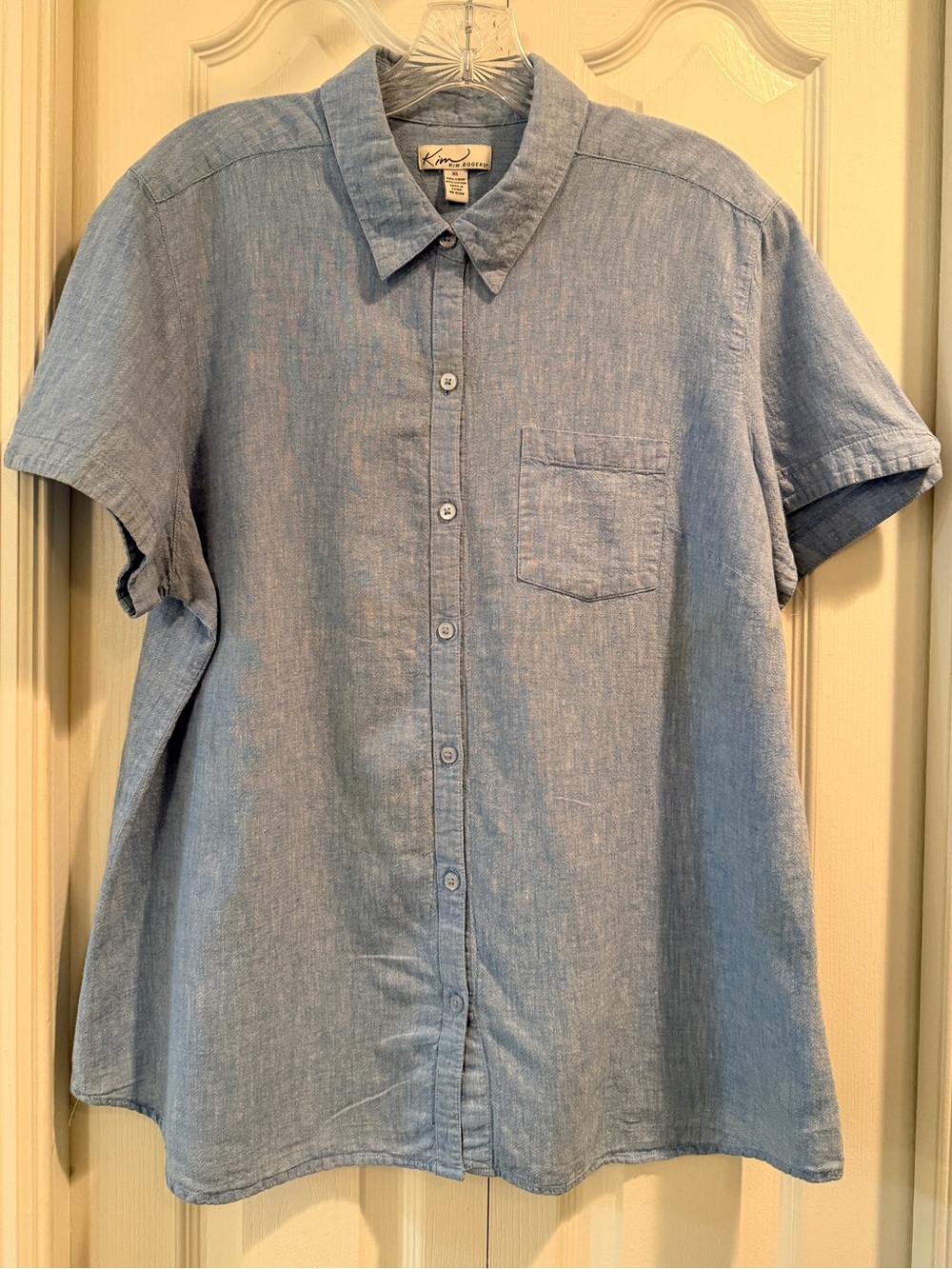 Beautiful Linen Button Down, Short Sleeve collared Blouse Shirt Tops
